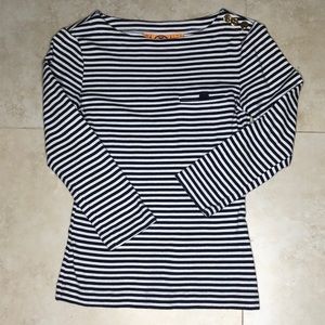 Tory Burch Striped 3/4 Sleeve Top